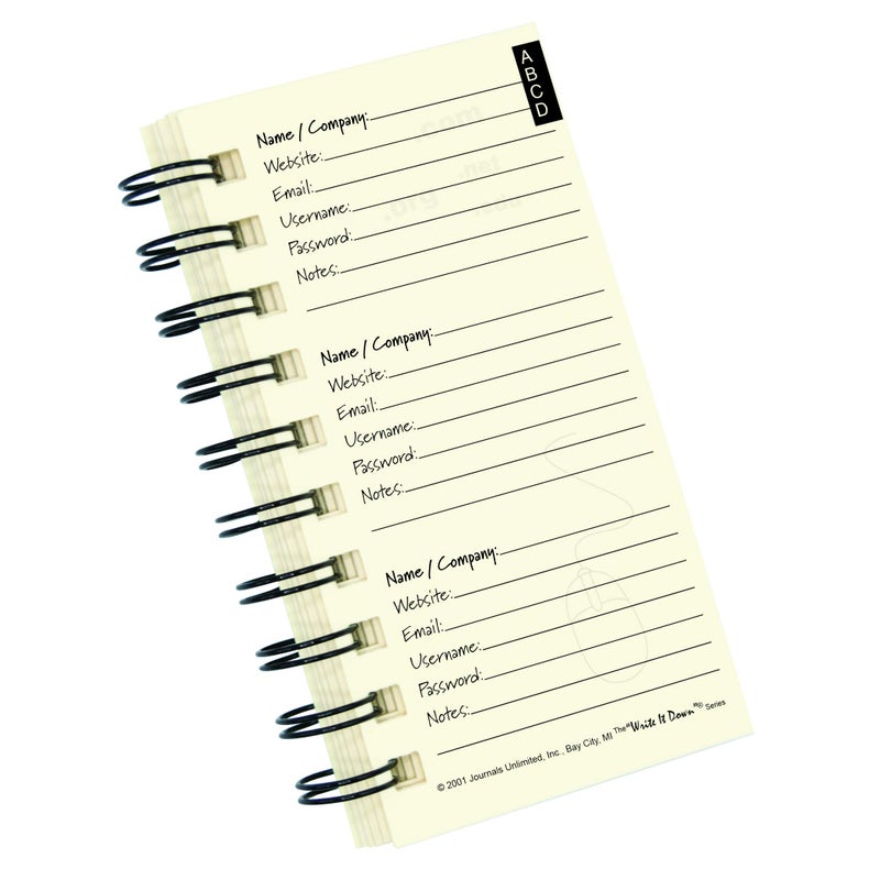 Write it Down series by Journals Unlimited, Online Accounts, My Password Journal, Mini-Size 3â€x5.5â€, Kraft Hard Cover, Made in USA - Image 4